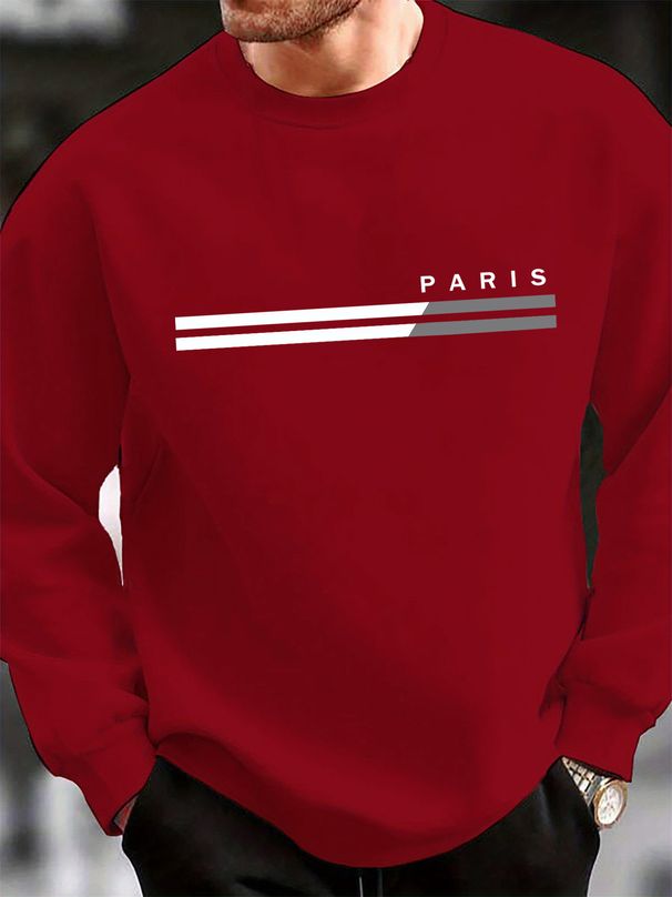 Men's Loose Casual Fashionable Classic Paris Letter Pattern Printed Round Neck Long Sleeved Sportswear For Autumn And Winter_viptrois.com
