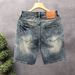 Men's Summer Casual High Street Embroidered Patch Retro Denim Shorts Trendy Patchwork Loose Five-Point Pants_viptrois.com