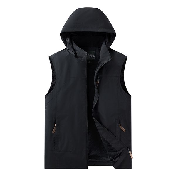 Men’s Lightweight Hooded Vest – Breathable Polyester Corduroy Sleeveless Jacket For Outdoor & Casual Wear (Double-Breasted, Zip Pockets, Striped)_viptrois.com