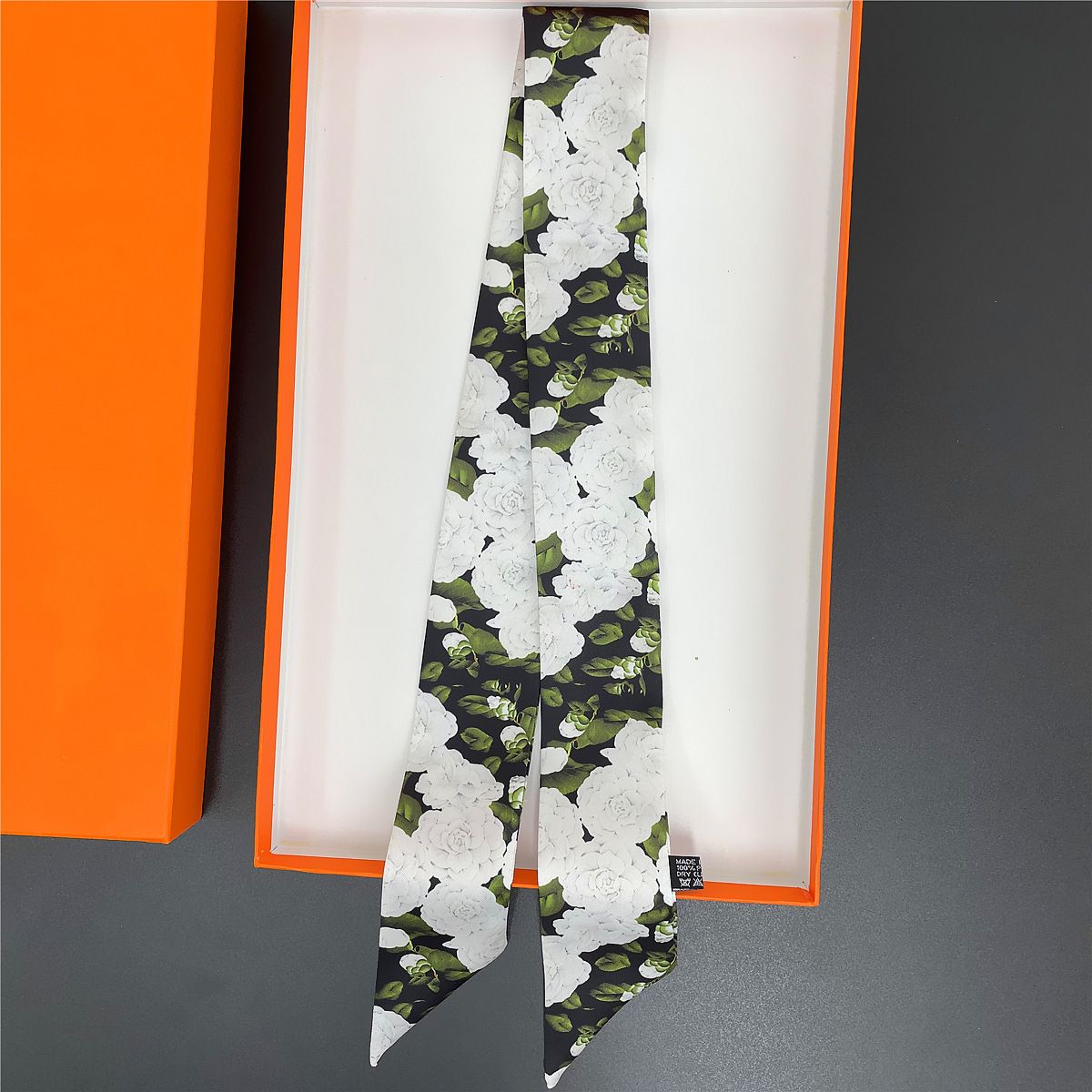 Black And White Camellia Long Commuting Belt Hair Headband Ribbon Bag Tie Small Women's Scarf_viptrois.com