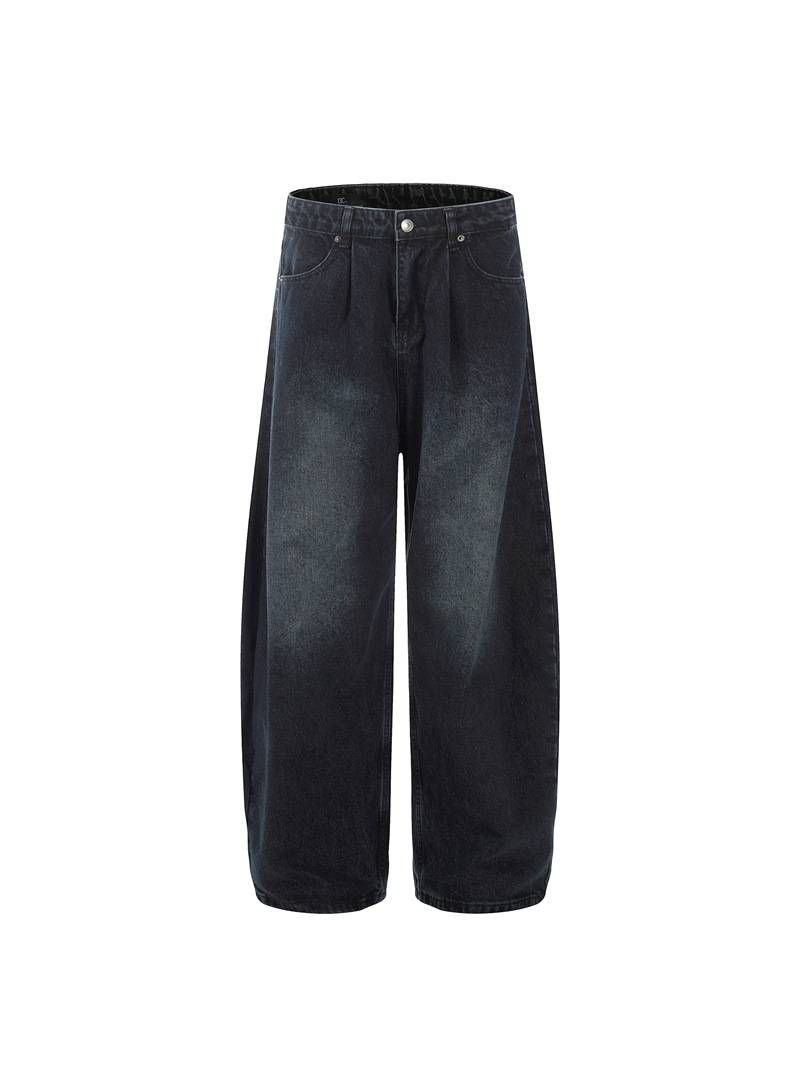 Men's Clothing Retro Pleated Wide Leg Scimitar Jeans Street Loose Slim Sickle Casual Pants_viptrois.com