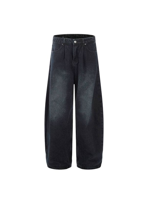 Men's Clothing Retro Pleated Wide Leg Scimitar Jeans Street Loose Slim Sickle Casual Pants_viptrois.com