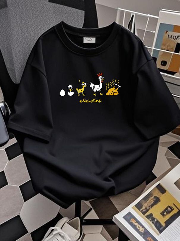 Ovolution FUNNY T-SHIRT Chicken Evolution Joke Party Xmas Christmas Gift T-shirt Top Stylish Soft Top For Everyday Wear Summer Stretched_viptrois.com