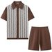 Men's Clothing American Style Jacquard Knitwear Set Summer Casual Short Sleeve Polo Shirt And Shorts Two-Piece Clothing_viptrois.com