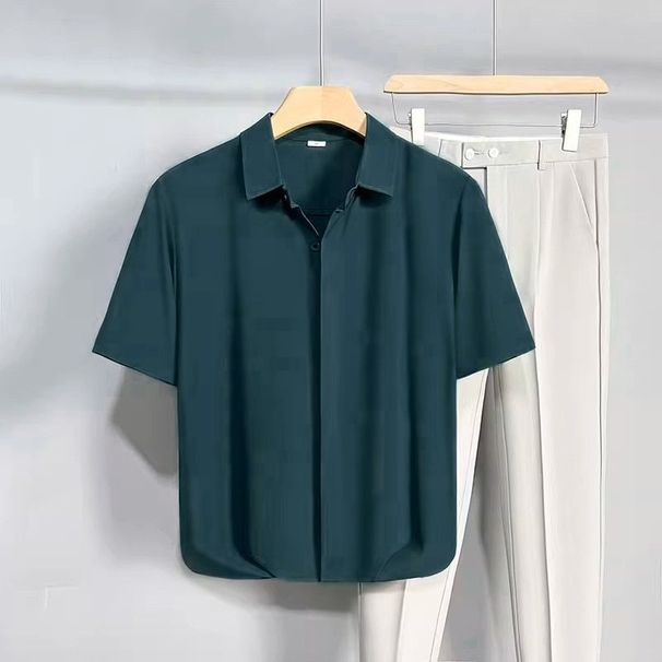 Men's Clothing High Grade Drape Ice Silk Shirt Men's Spring And Autumn Long Sleeved Casual Solid Color Shirt Light Mature Style_viptrois.com