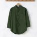 Men's Clothing Spring and Summer Cotton and Linen 7 Quarter Sleeve Shirt Men's Linen Round Neck Solid Color Mid Sleeve Trendy Short Sleeved Shirt_viptrois.com