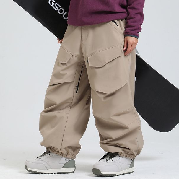 Unisex Waterproof Snow Pants For Skiing & Outdoor Activities – Windproof, Breathable, Wide Leg Design – Black, Beige, Gray, Khaki, Army Green_viptrois.com