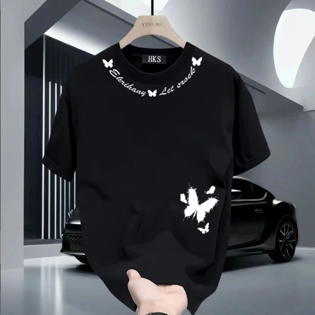 Summer New Men's Youth Personalized Casual Loose Round Neck Versatile Pure Cotton Short Sleeved T-shirt Trendy Brand Top_viptrois.com