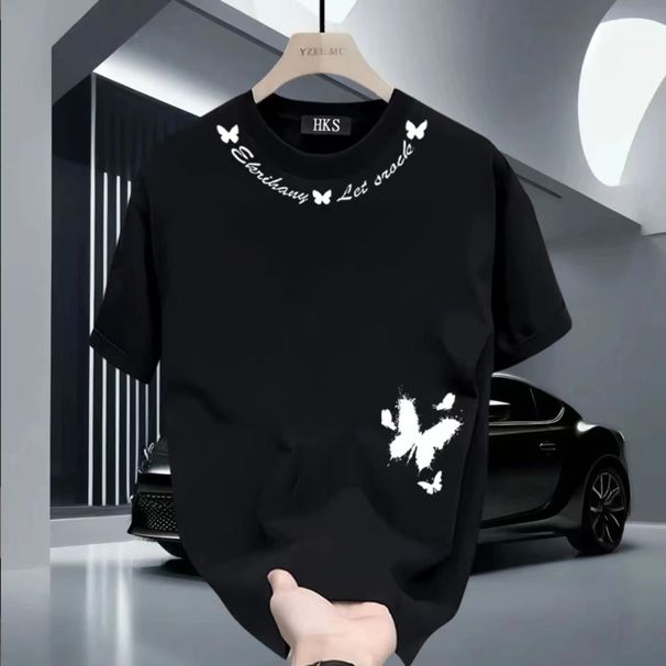 Summer New Men's Youth Personalized Casual Loose Round Neck Versatile Pure Cotton Short Sleeved T-shirt Trendy Brand Top_viptrois.com