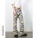 Men's Camo Flare Jeans Loose Fit Casual Streetwear Pants Retro Cotton Denim Trousers for Daily Wear_viptrois.com
