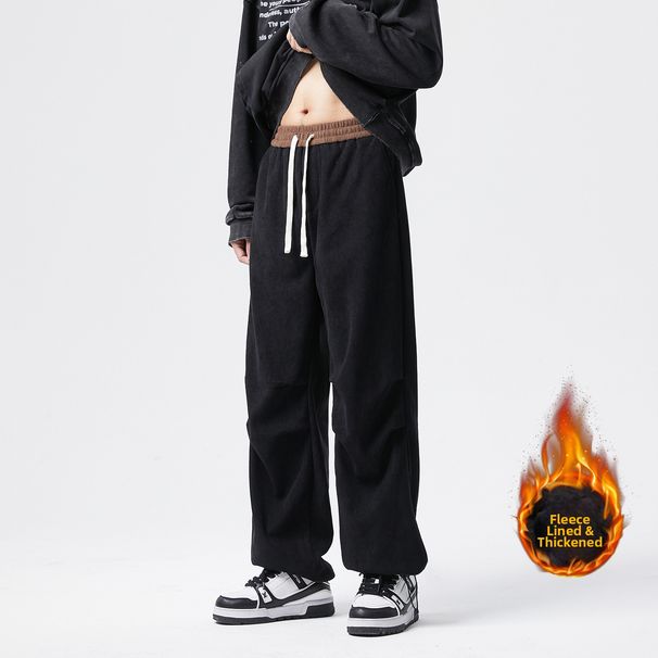 Men's Winter Corduroy Work Pants Fleece Lined Casual Sports Straight Leg Wide Leg Sweatpants Unisex Style_viptrois.com