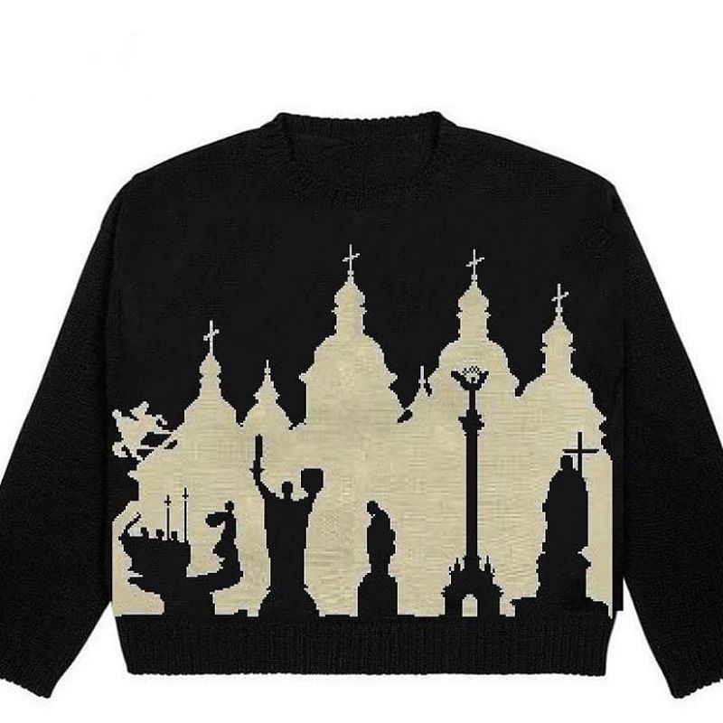 Gothic Cartoon Print Knit Sweater – Y2K Hip Hop Pullover (Black, M-XL)Men's Clothing_viptrois.com