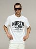 European Style Men's Short Sleeve T-Shirt, Retro Varsity NORTH CLUB Print, Casual Round Neck Streetwear Tee_viptrois.com