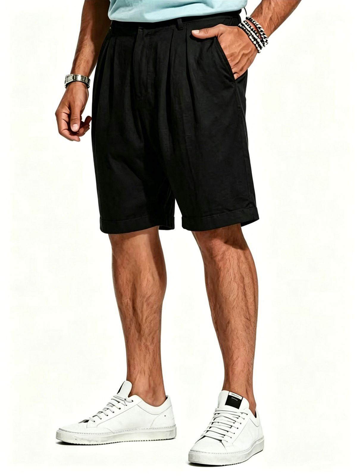 Men's Solid Color Five Point Shorts Casual Business Style Breathable Linen Loose Fit Straight Leg Summer Trousers_viptrois.com
