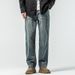 Jeans Men's Loose Harlan Straight Drape Rear Bag Embroidery Simple Double Process Washing_viptrois.com