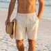 Men's Casual Sports Shorts New Breathable Cotton And Linen Solid Color Summer Beach Pants Comfortable Fit_viptrois.com