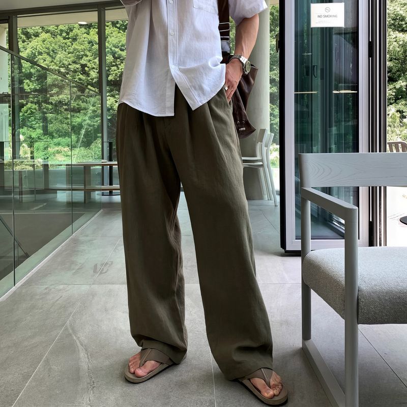 Men's Linen-Blend Relaxed Fit Trousers – Breathable Straight-Leg Pants With Adjustable Drawstring Waist (M-XXXL, Beige/Black/Brown/Olive/Navy)_viptrois.com