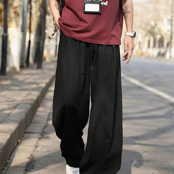 Relaxed-Fit Linen Pants For Men – Oversized Straight-Leg Trousers With Drawstring Waist (Army Green/Beige/Black/Charcoal)_viptrois.com