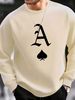 Spring And Autumn Men's Casual Loose Simple Fashion A Letter Print Round Neck Long Sleeve Hoodie_viptrois.com