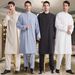 Traditional Thobe Set - Long Sleeve Button-Up Kaftan With Classic Collar, Comfortable Polyester Blend For Men_viptrois.com