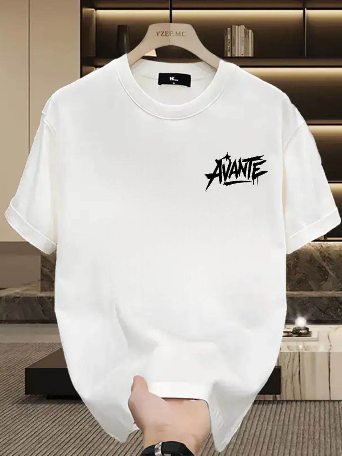 Men's 100% Cotton Short Sleeve Tee, Graffiti Style AVANTE Text Print, Loose Fit, Niche Trendy High Street Summer Top_viptrois.com