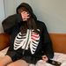 Zipper Y2K Harajuku Korean Style Loose Skull Print Long Sleeve Hooded Jacket Solid Color Student Girl Top_viptrois.com