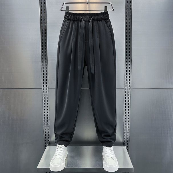 Men's Clothing Men's Summer Loose Harem Pants Solid Color Versatile Drawstring Sports Pants Youth Ice Silk Drape Casual Suit Pants_viptrois.com