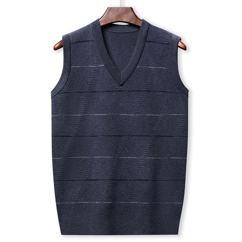 Men's Slim Fit Knit Vest For Autumn Winter - Breathable Polyester Sleeveless Pullover With V-Neck - Solid/Striped/Checkered Patterns_viptrois.com