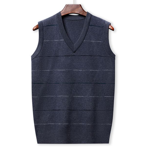 Men's Slim Fit Knit Vest For Autumn Winter - Breathable Polyester Sleeveless Pullover With V-Neck - Solid/Striped/Checkered Patterns_viptrois.com