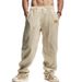 Men's Clothing Summer Men's Linen Casual Pants Wide Leg Breathable Beach Trousers Simple For Formal & Casual_viptrois.com