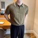 Men's Clothing Spring And Summer Short Sleeved Lapel Casual Sweater For Men Simple Small Fragrance Style Concave And Convex Stripes Half Zipper Trend_viptrois.com