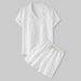 Men's Clothing Spring And Summer Cotton And Linen Solid Color Fashion Lapel Short Sleeved Shirt Shorts Suit Two Piece Set In Stock_viptrois.com