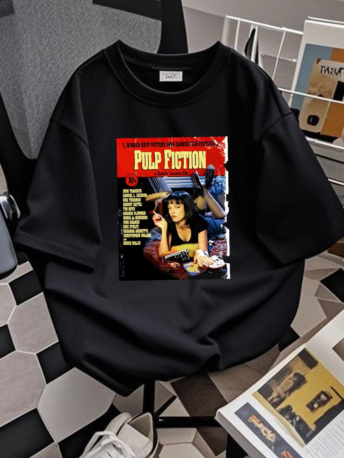 Vintage 1994 Pulp Fiction T Shirt Homme Streetwear Graphic Casual Comfortable Fashion Versatile Designer Clothes Soft Slightly Stretched Summer_viptrois.com