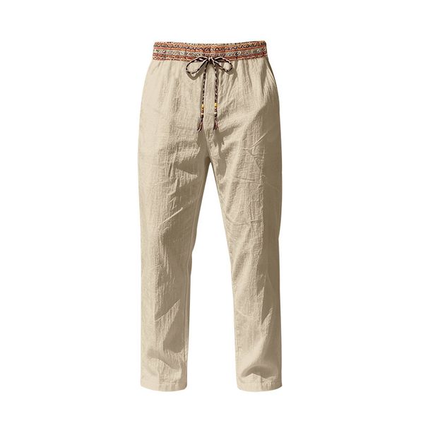 Men's Clothing Summer Casual Loose Bohemian Linen Trousers Straight Leg Beach Couple Pants_viptrois.com