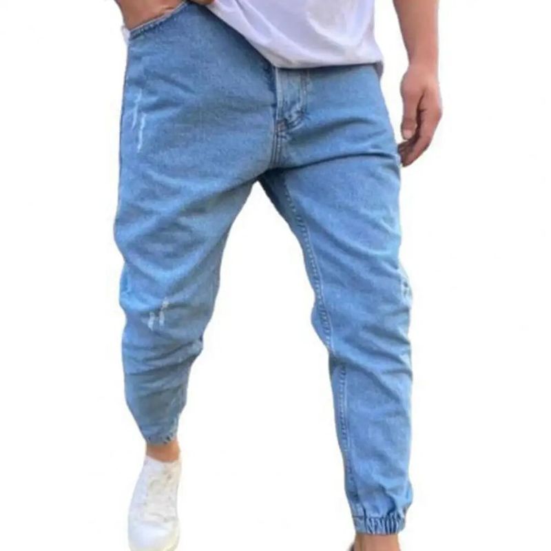 2024 Herbst Slim Fit Männer Jeans Reine Farbe Casual Elastische Taille Jeans Strahl Fuß Streetwear Jogger Denim Hosen_viptrois.com