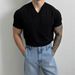 Men's Summer American Cool V Neck Knitted Short Sleeved Ice Silk Short Sleeved Thin T Shirt Retro Bottoming Business Breathable Spring And Summer_viptrois.com