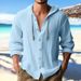 Men's Clothing Men's Solid Color Hooded Shirt Spring Summer Casual Long Sleeve Cotton Linen Top Fashion For Formal & Casual_viptrois.com
