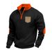 Men's Heavyweight Fleece Zip-Up Hoodie - Winter Stand Collar Pullover With Contrast Patch & Zippered Pockets, Wrinkle-Free_viptrois.com