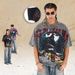American Vintage Racing Grim Reaper All-over Print Washed Distressed Loose One-piece Cut Short-sleeve T-shirt_viptrois.com