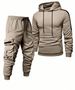 Men's Fleece-Lined Hooded Sweatshirt & Jogger Pants Set - Lightweight, All-Polyester, Streetwear Essentials For Spring & Autumn_viptrois.com