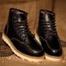 Men's Classic Martin Boots - Vintage Work Boots For Outdoor & Casual Wear - Slip-Resistant Rubber Sole - Mid-Calf Height - Brown/Black/Burgundy_viptrois.com