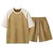 Men's Clothing Short-sleeved T-shirt men's summer loose casual suede round neck bottoming shirt trendy shorts suit men's clothing_viptrois.com