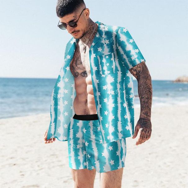 Men's Clothing Cross Border European And American Large Size 3D Digital Shirt Coconut Tree Print Holiday Leisure Beach Pants Summer Loose Suit_viptrois.com