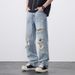 Men's Clothing Ripped Jeans Men's Straight Loose Designer Summer New Style Drape Pants Casual Denim_viptrois.com
