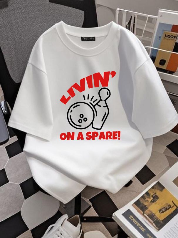 Bowling Funny Men's T Shirt Living On A Spare Bowler Idea Lane Team Club Fashion Streetwear Soft Stylish Versatile Homme Comfortable Stretched_viptrois.com