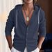 Men's Linen Hooded Shirt Casual Striped Open Front Cardigan For Spring & Fall (Light Blue, Black, Beige, Navy, White) - S-XXXL_viptrois.com
