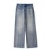 Men's Clothing 2025 Washed Blue And White Gradient Contrast Jeans Loose Casual Straight Floor Length Mid Waist Men's And Women's Trousers_viptrois.com