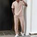 Men's Short Sleeved T Shirt Henry Shirt Casual Loose Trousers Solid Color Suit_viptrois.com