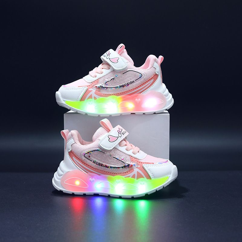 Spring And Autumn New 2025 Children's Sports Shoes Net Beaded LED Luminous Children's Shoes 1 6 Years Old Girls Sports Shoes Casual Shoes_viptrois.com