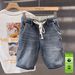 Men's Stretch Casual Denim Shorts Elastic Waist Drawstring Blue Summer New Style Slanted Pockets Five Point Pants_viptrois.com